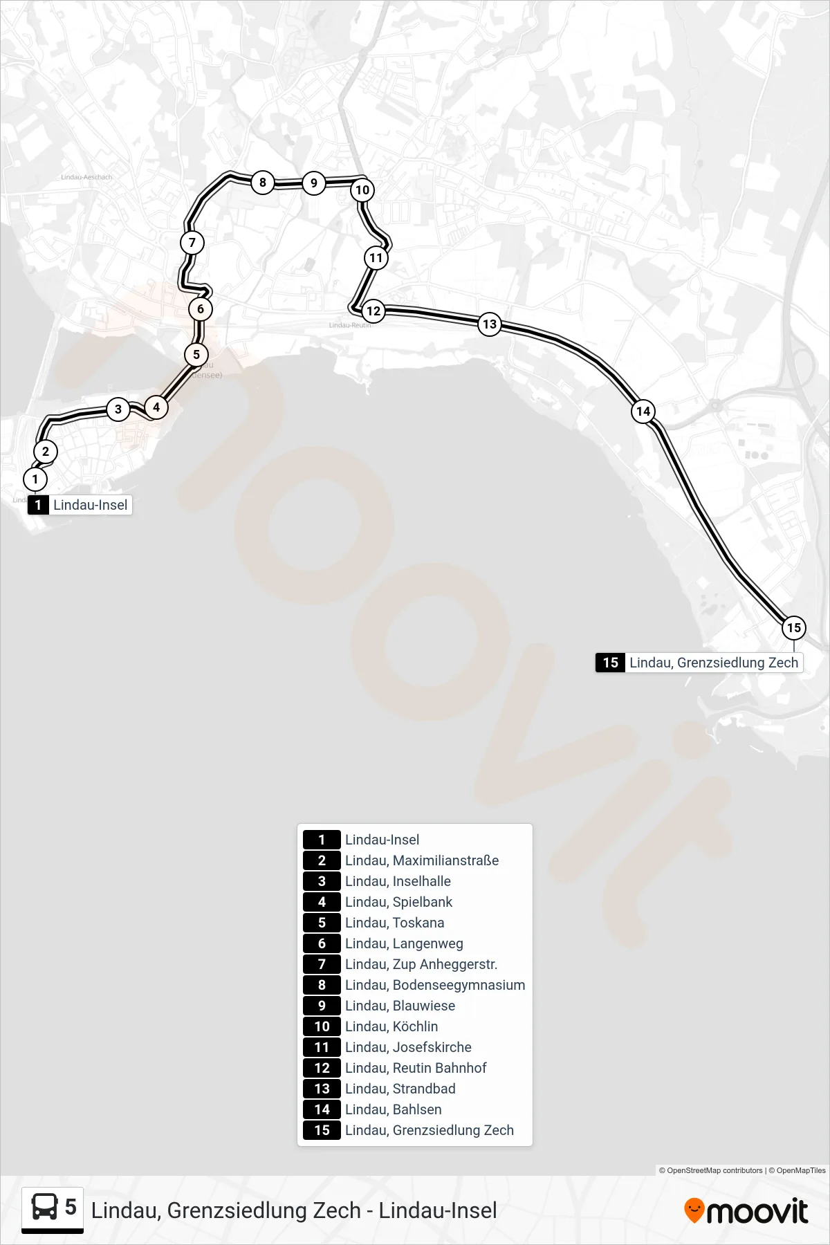 Linie 5 (Bus) Richtung Grenzsiedlung/Zech: Route und Haltestellen auf der Karte