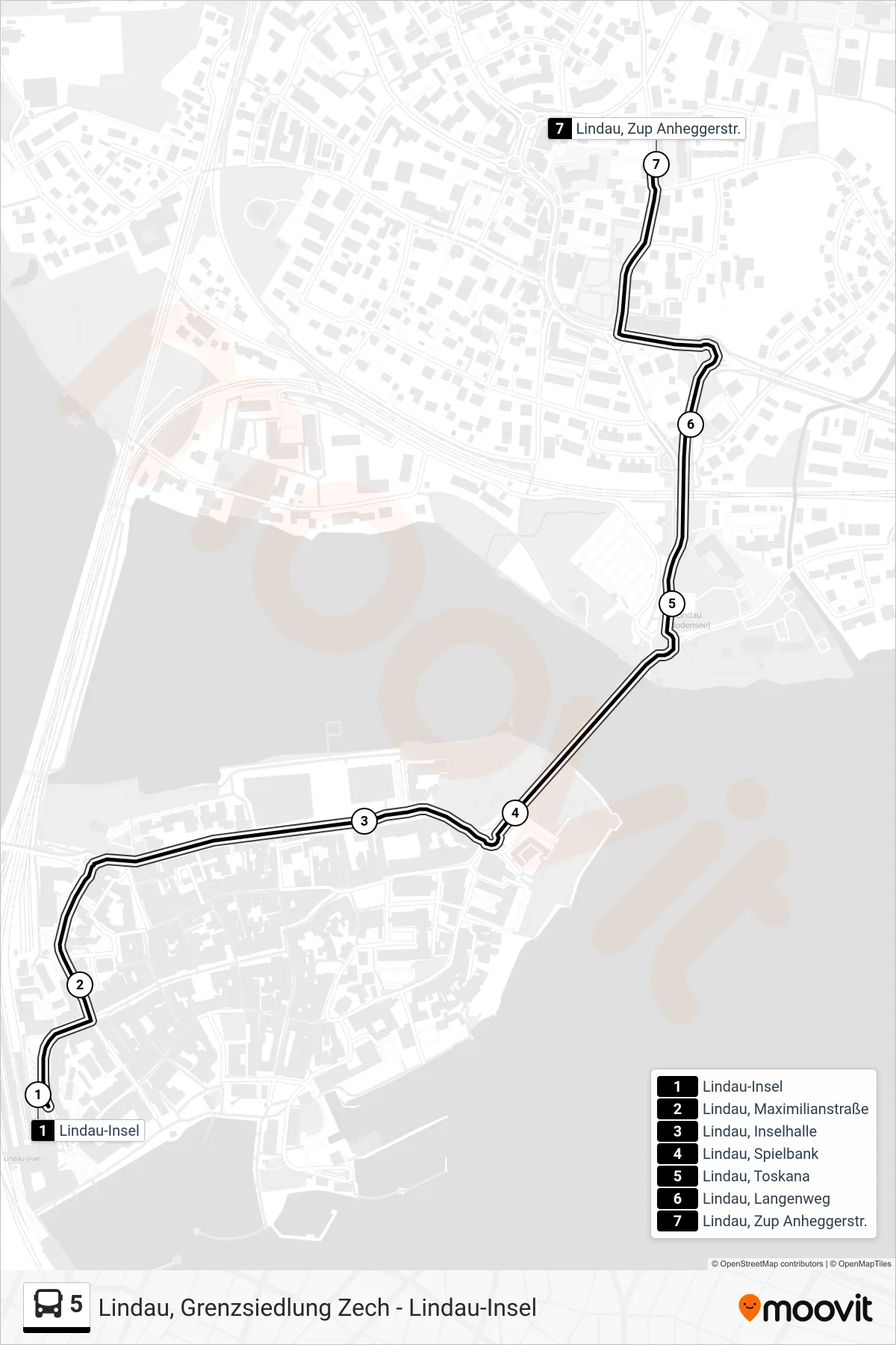 5 bus Line (Anheggerstraße/Zup 5) route and stops on a map