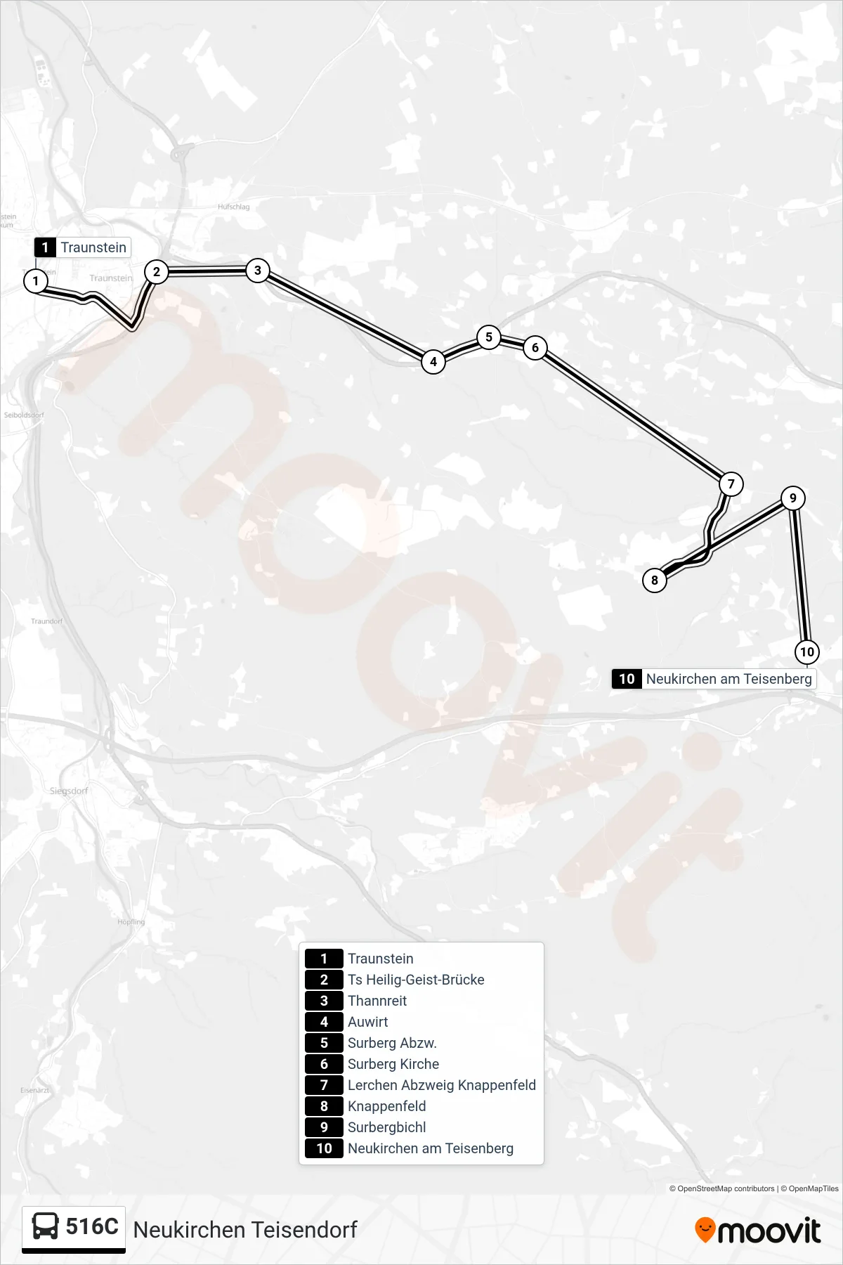 516C bus Line (Neukirchen Teisendorf) route and stops on a map
