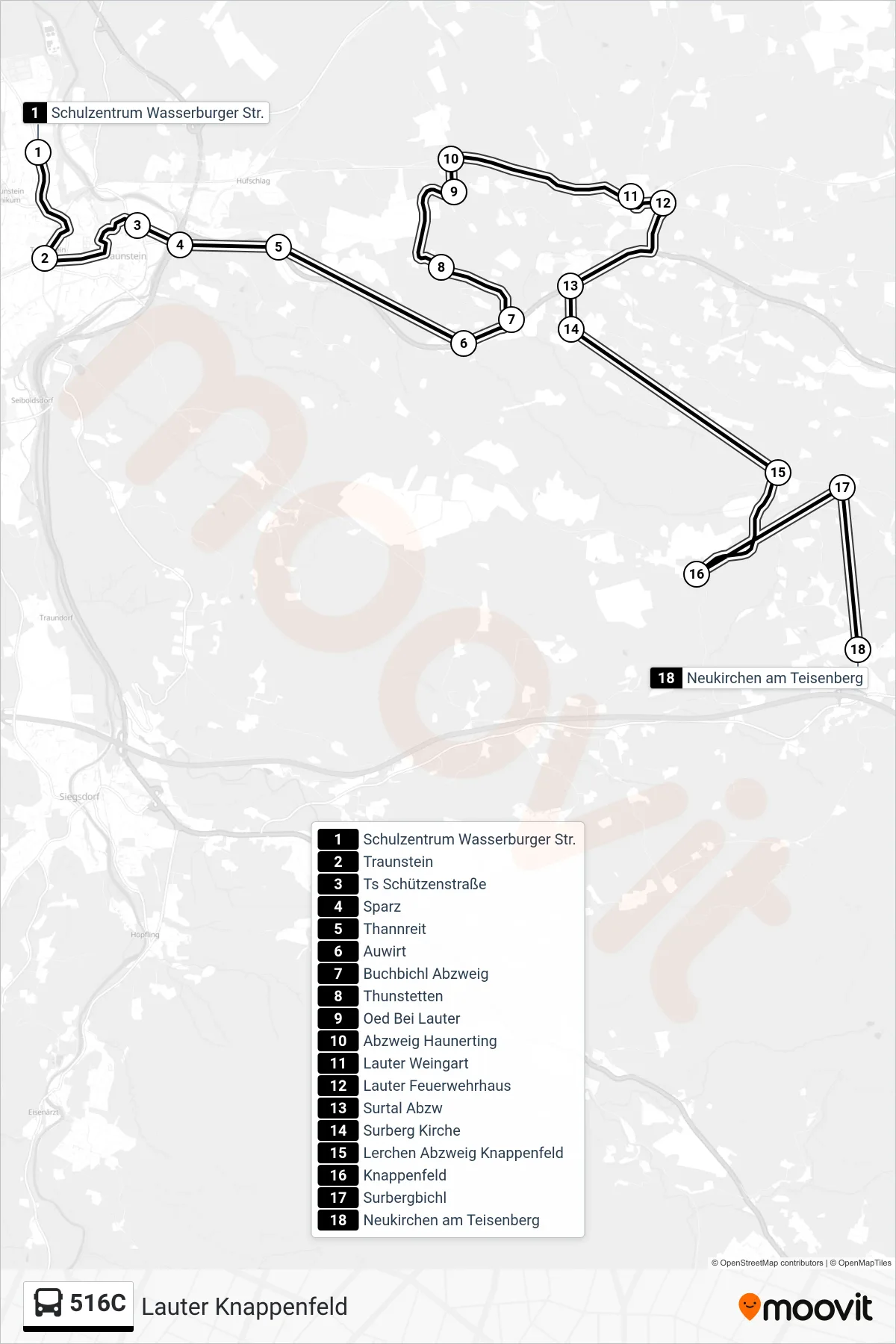Linie 516C (Bus) Richtung Lauter Knappenfeld: Route und Haltestellen auf der Karte