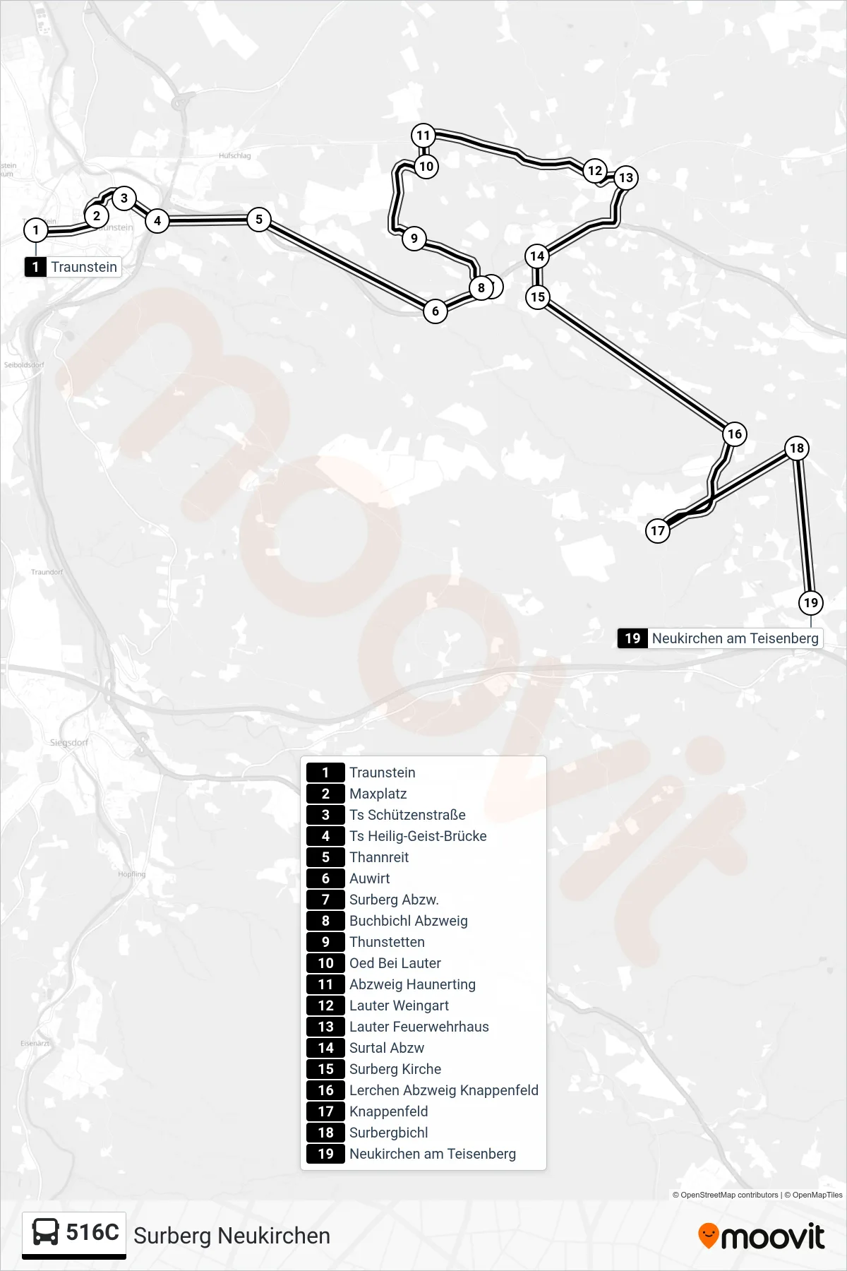 Linie 516C (Bus) Richtung Surberg Neukirchen: Route und Haltestellen auf der Karte