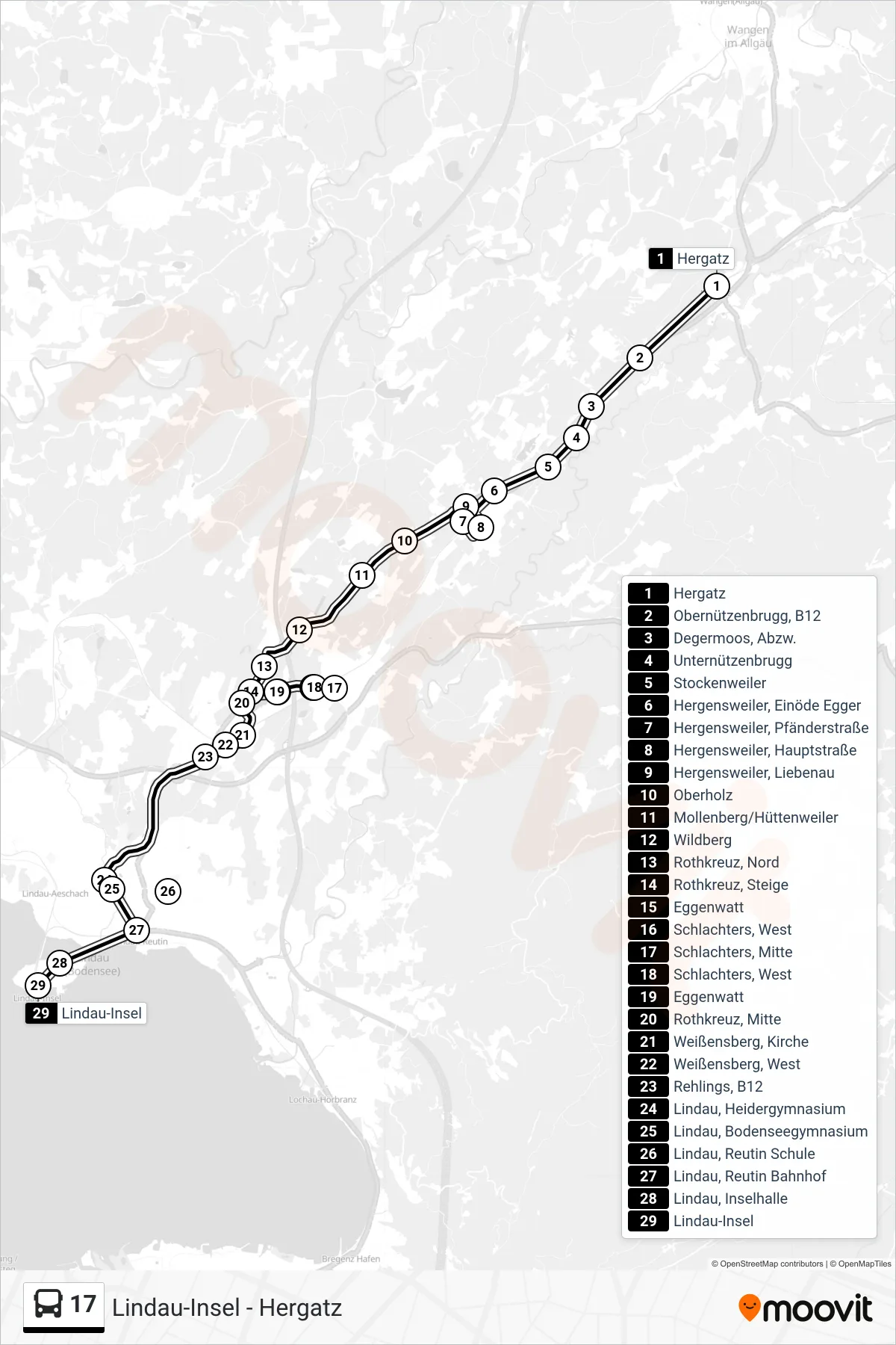 Linie 17 (Bus) Richtung Lindau-Insel: Route und Haltestellen auf der Karte
