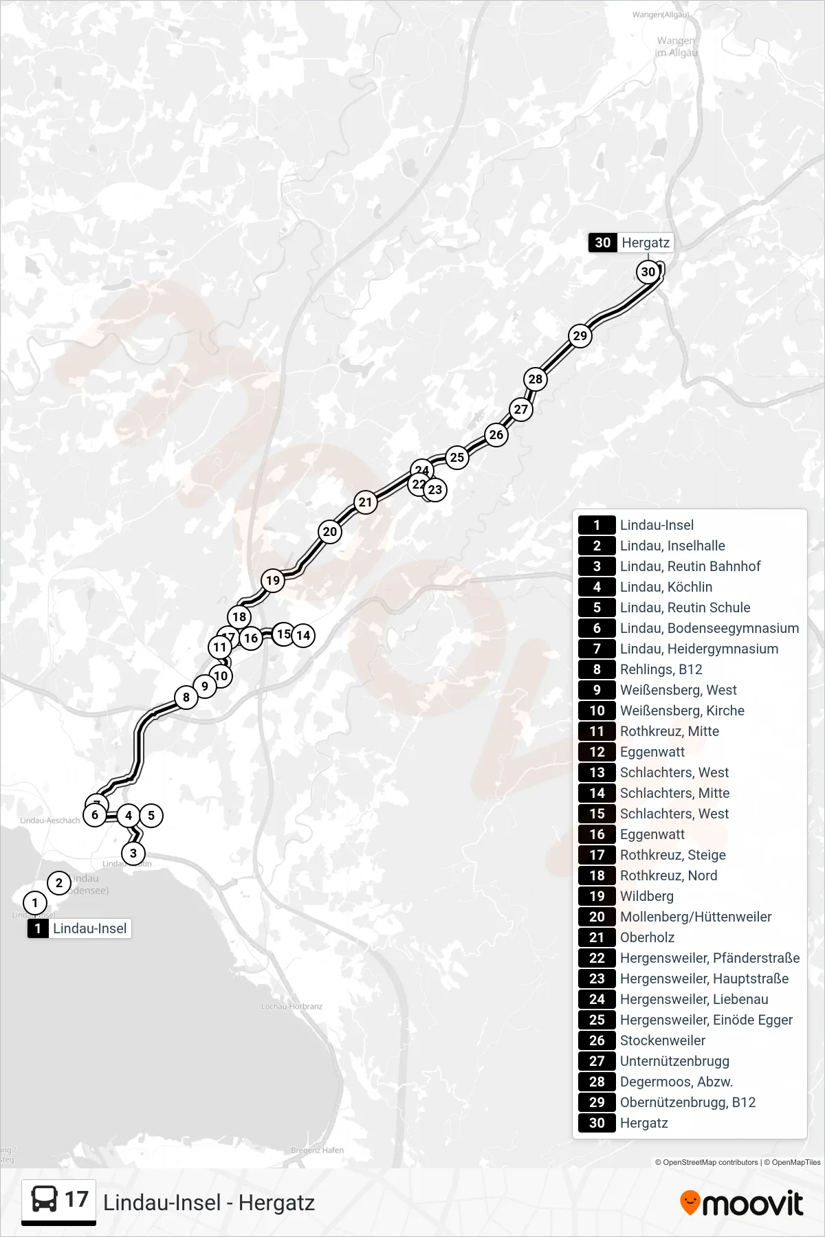 Linie 17 (Bus) Richtung Hergatz: Route und Haltestellen auf der Karte