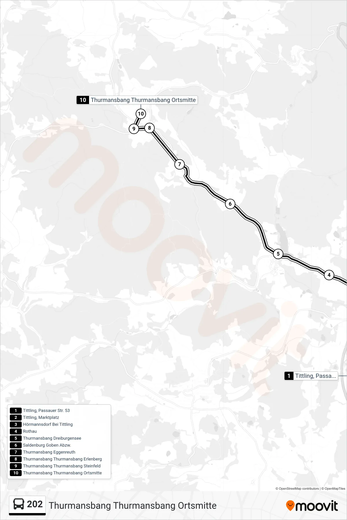 Linie 202 (Bus) Richtung Thurmansbang Thurmansbang Ortsmitte: Route und Haltestellen auf der Karte
