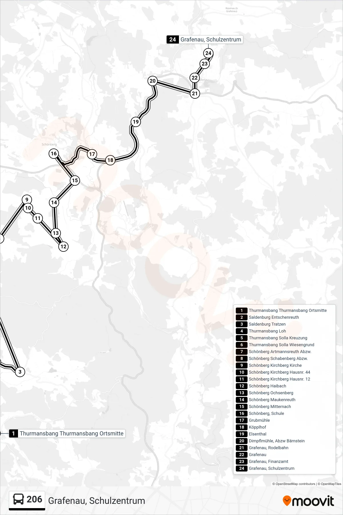 Linie 206 (Bus) Richtung Grafenau, Schulzentrum: Route und Haltestellen auf der Karte