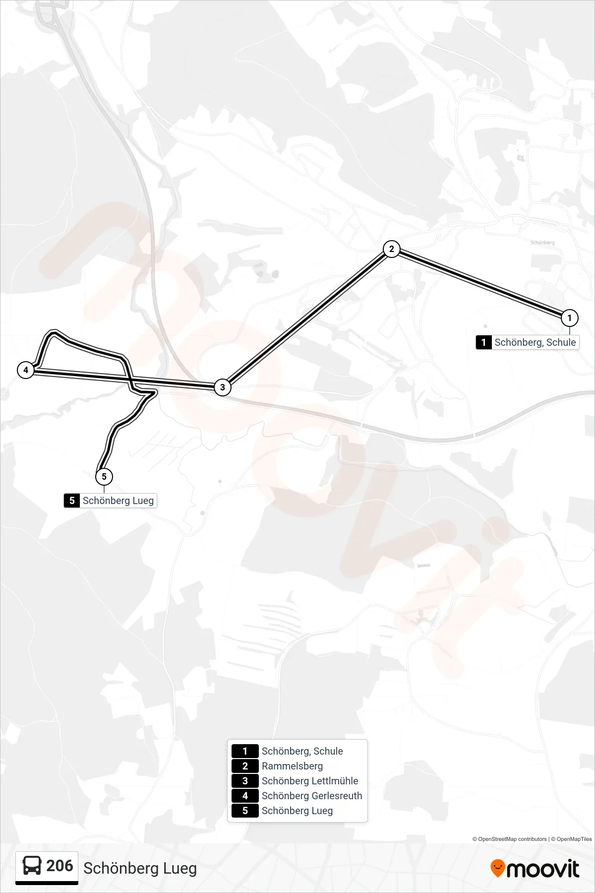 206 bus Line (Schönberg Lueg) route and stops on a map