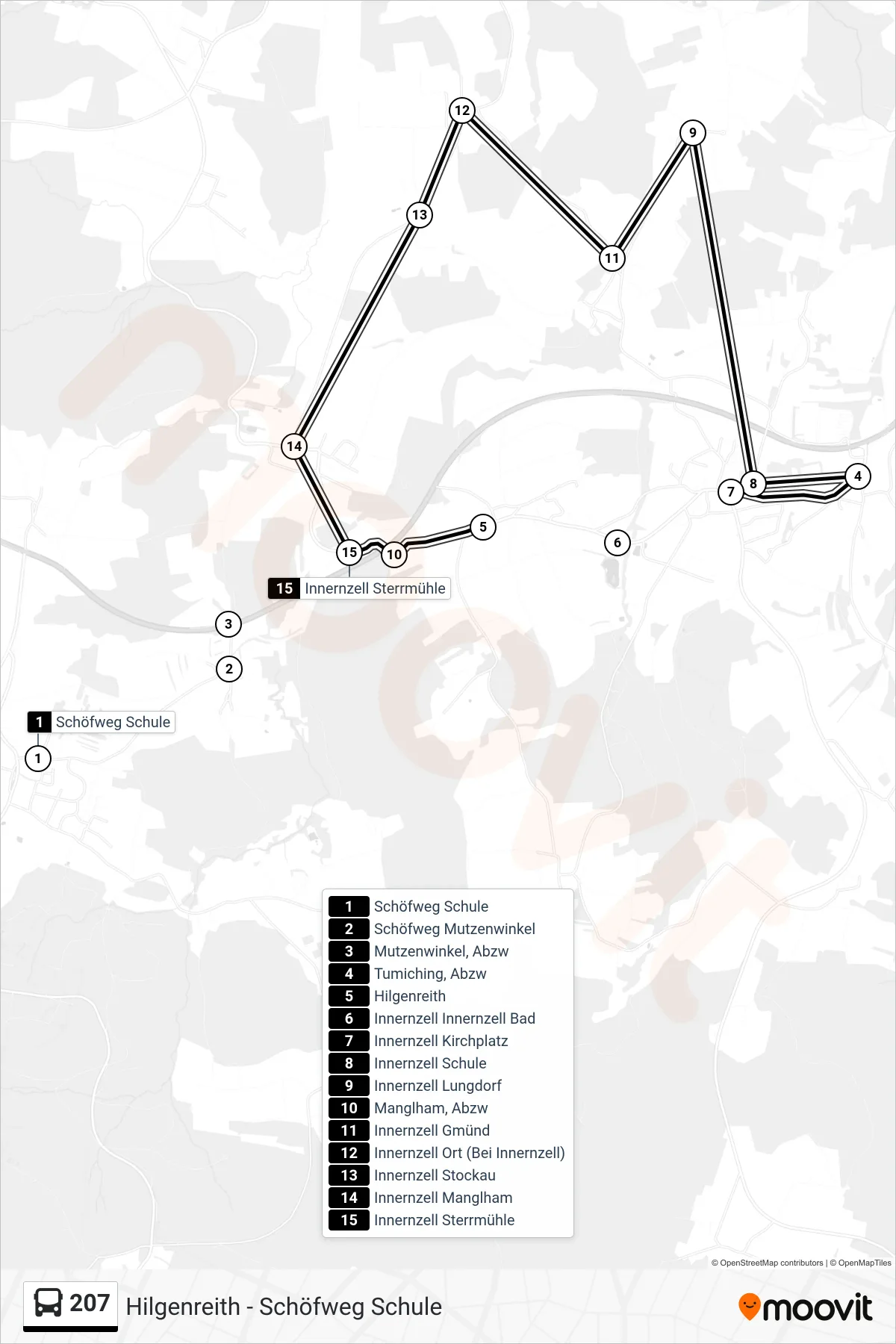 Linie 207 (Bus) Richtung Hilgenreith: Route und Haltestellen auf der Karte