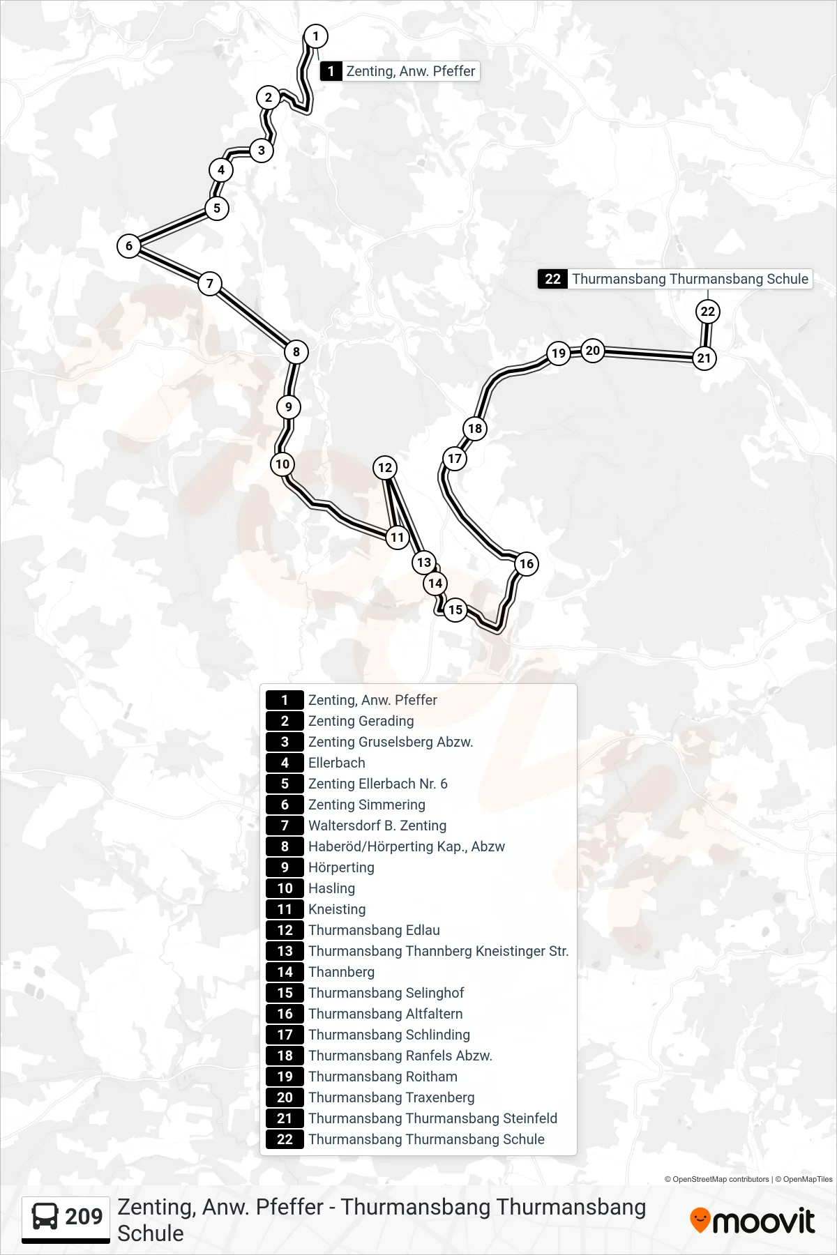 209 bus Line (Thurmansbang Thurmansbang Schule) route and stops on a map