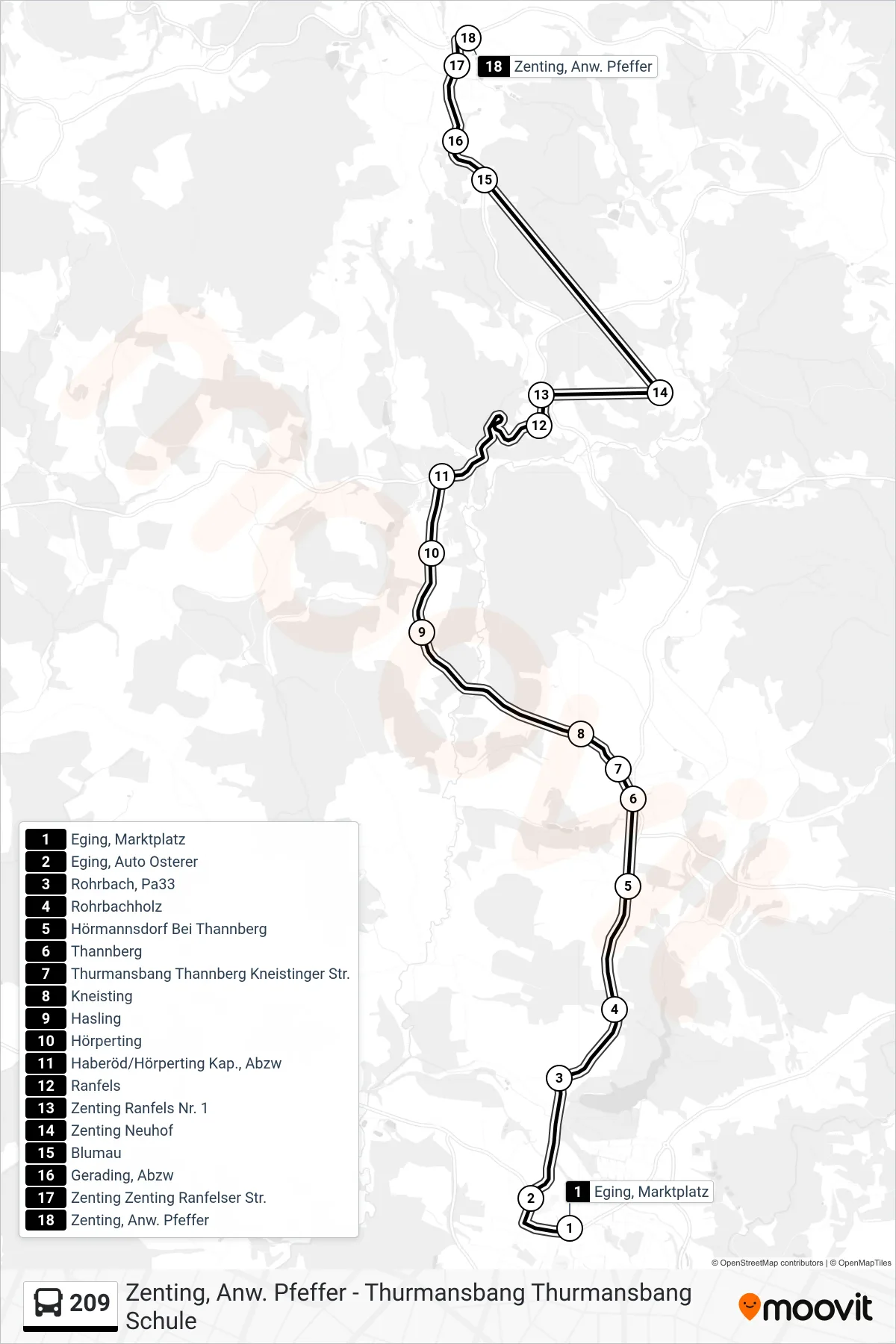209 bus Line (Zenting, Anw. Pfeffer) route and stops on a map