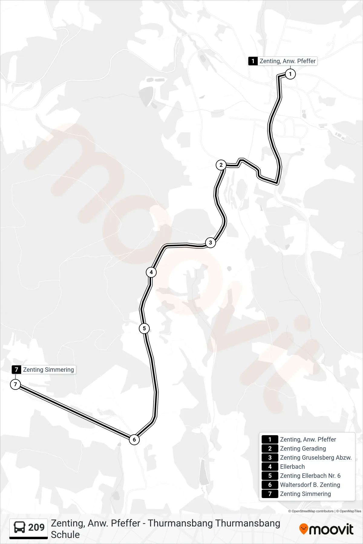 Linie 209 (Bus) Richtung Zenting Simmering: Route und Haltestellen auf der Karte