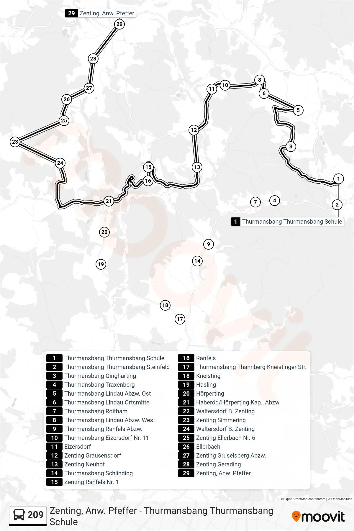 Linie 209 (Bus) Richtung Zenting, Anw. Pfeffer: Route und Haltestellen auf der Karte