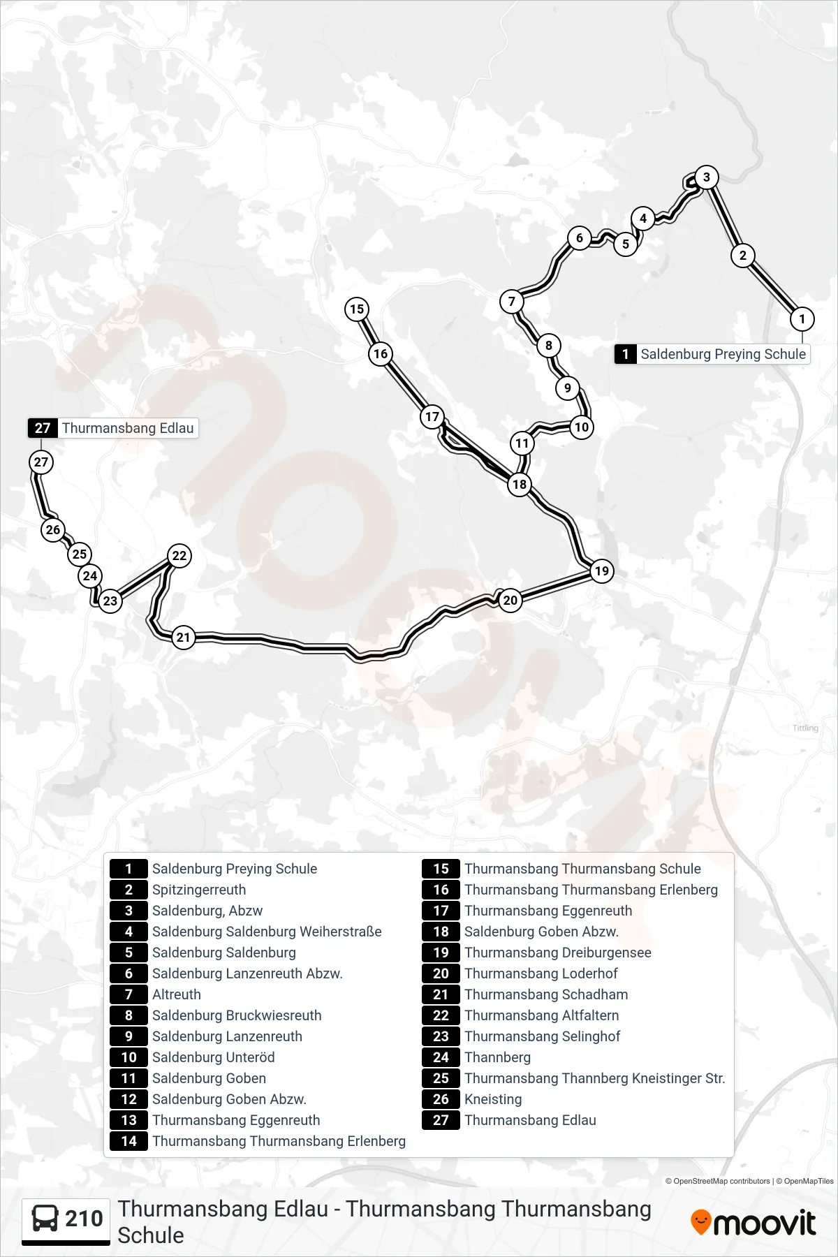 Linie 210 (Bus) Richtung Thurmansbang Edlau: Route und Haltestellen auf der Karte