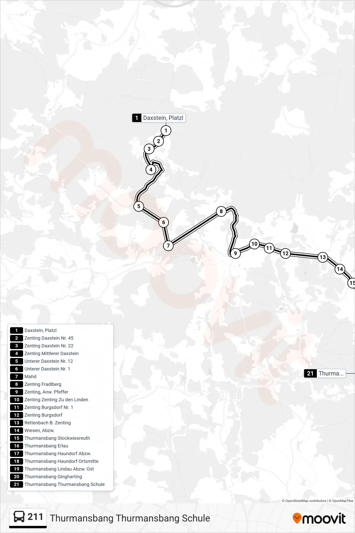 211 bus Line (Thurmansbang Thurmansbang Schule) route and stops on a map