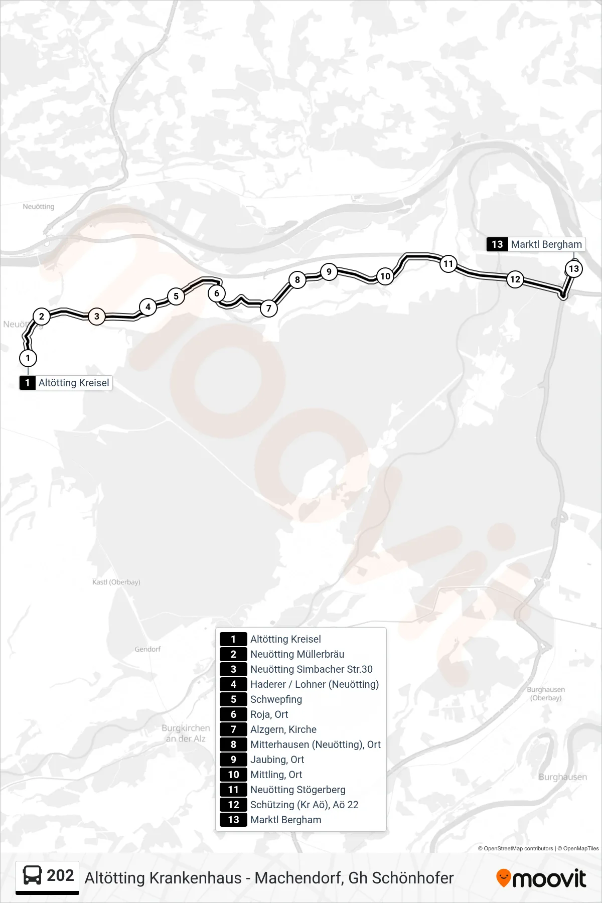202 bus Line (Alzgern) route and stops on a map