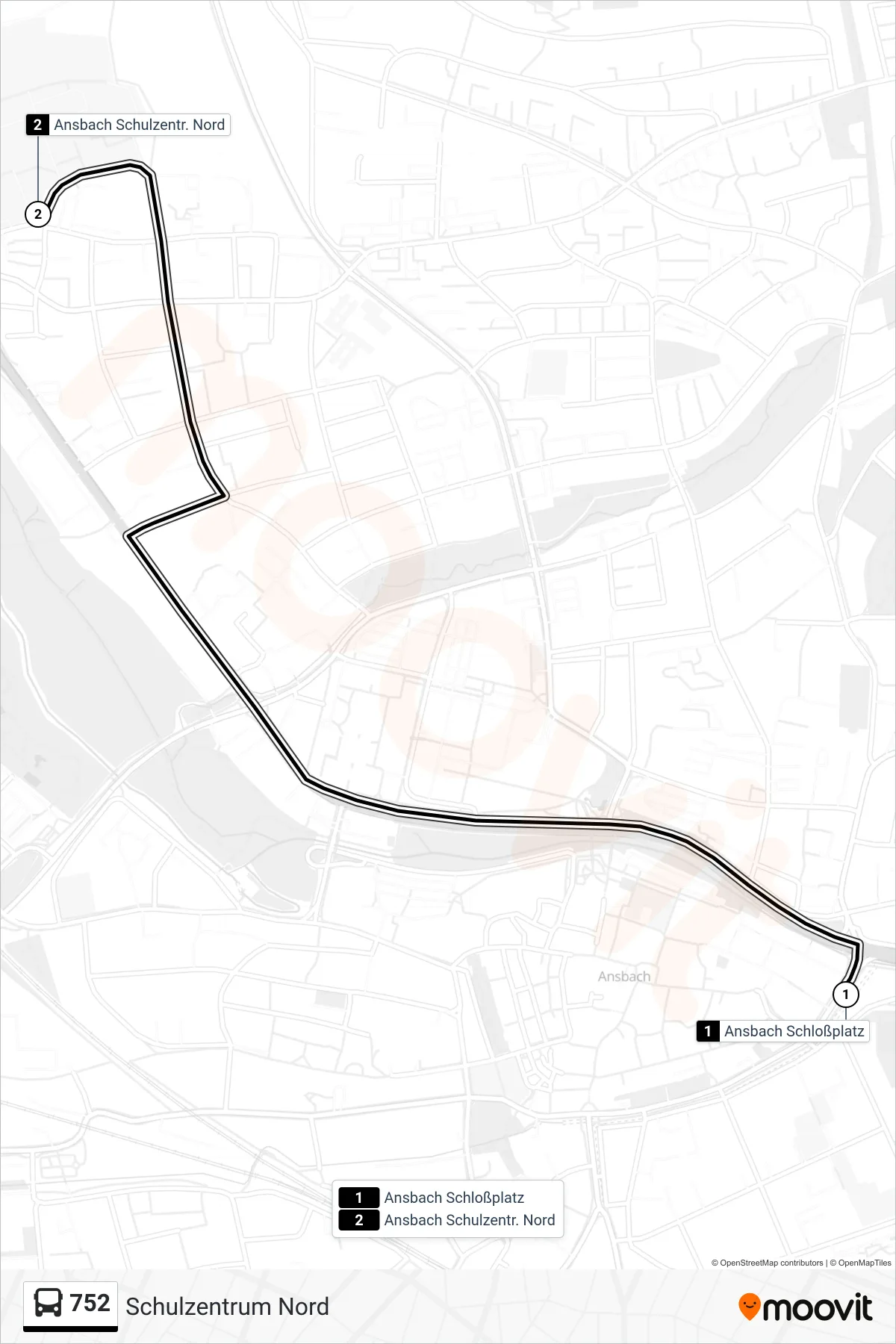 Linie 752 (Bus) Richtung Schulzentrum Nord: Route und Haltestellen auf der Karte