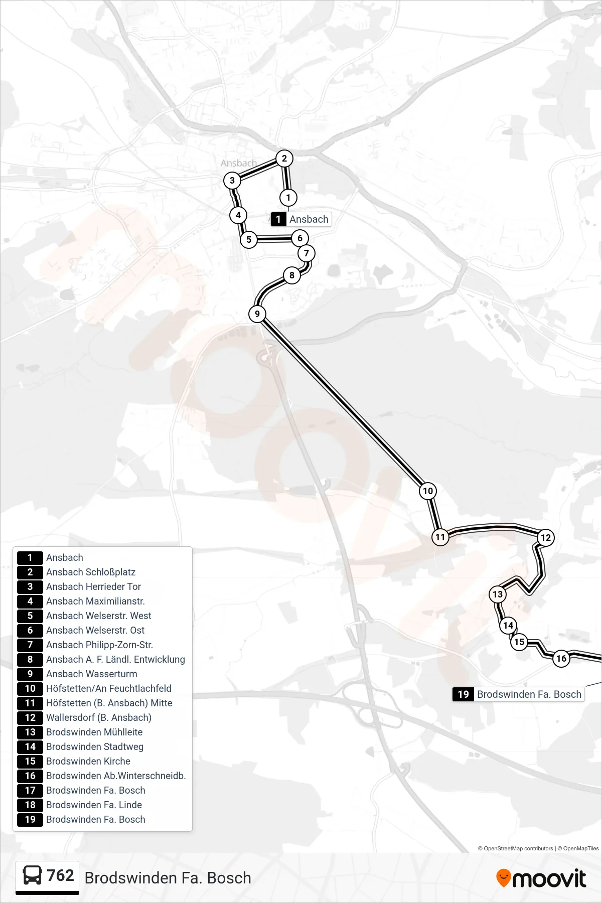 762 bus Line (Brodswinden Fa. Bosch) route and stops on a map