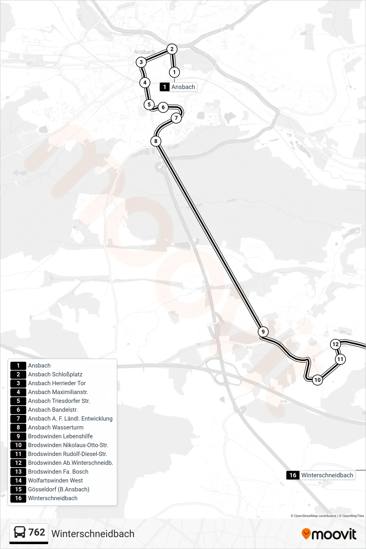 762 bus Line (Winterschneidbach) route and stops on a map