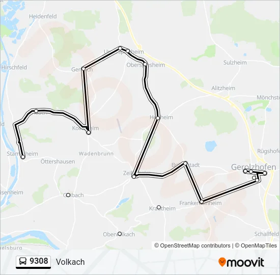 Автобус 9308: карта маршрута