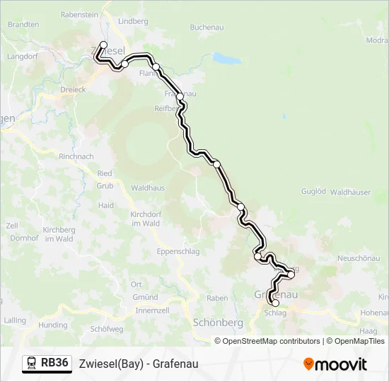 Поезд RB36: карта маршрута