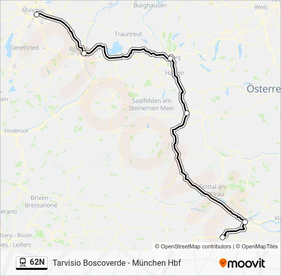 Поезд 62N: карта маршрута