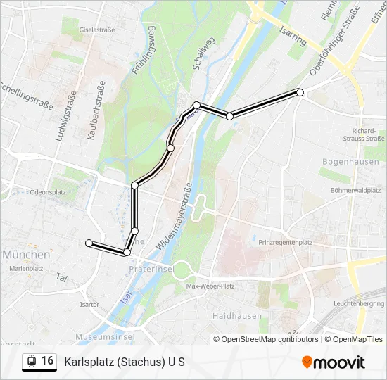 Трамвай 16: карта маршрута