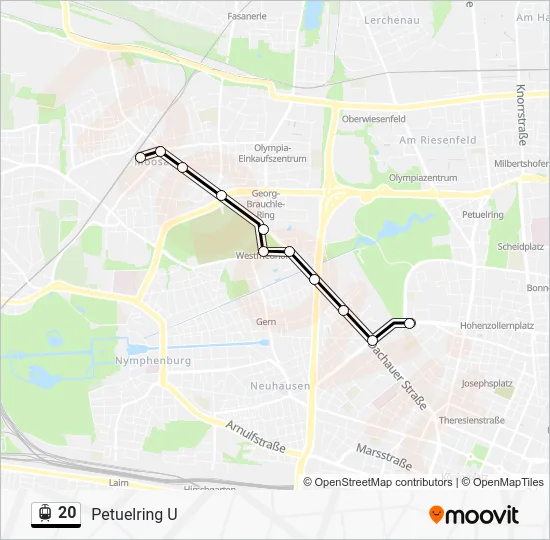 Трамвай 20: карта маршрута