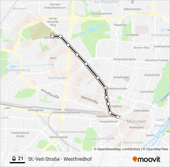 Трамвай 21: карта маршрута