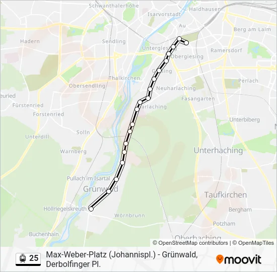 Трамвай 25: карта маршрута