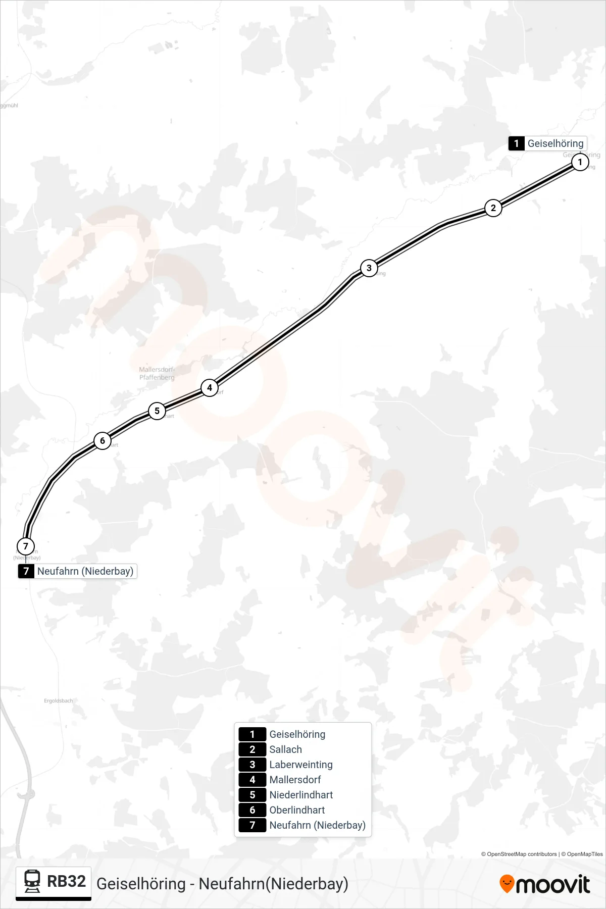 Linie RB32 (Tram) Richtung Neufahrn(Niederbay): Route und Haltestellen auf der Karte