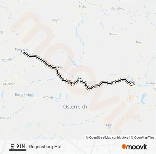 Поезд 91N: карта маршрута