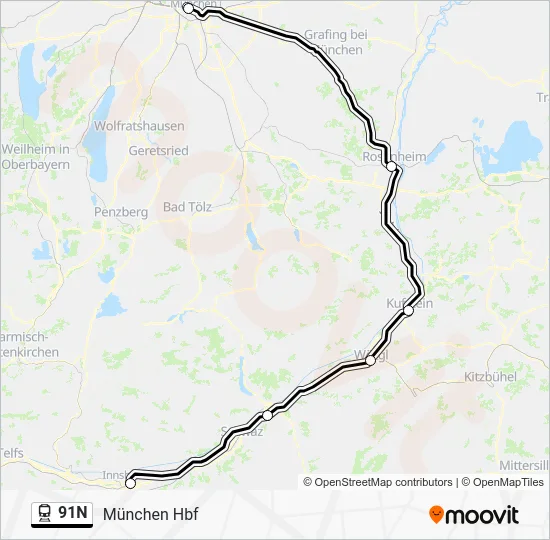 Поезд 91N: карта маршрута
