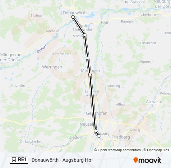 Автобус RE1: карта маршрута