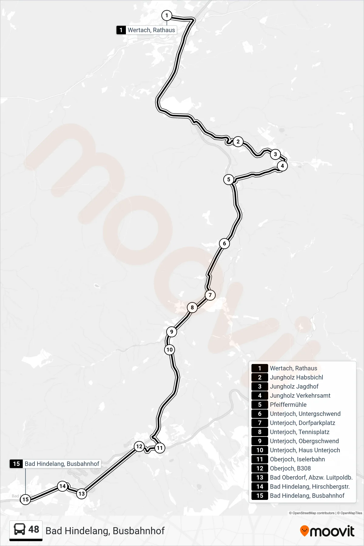 48 bus Line (Bad Hindelang, Busbahnhof) route and stops on a map