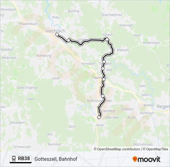 Поезд RB38: карта маршрута