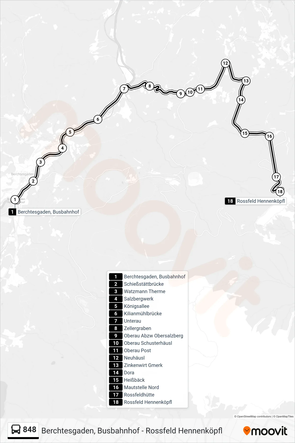 Linie 848 (Bus) Richtung Rossfeld: Route und Haltestellen auf der Karte