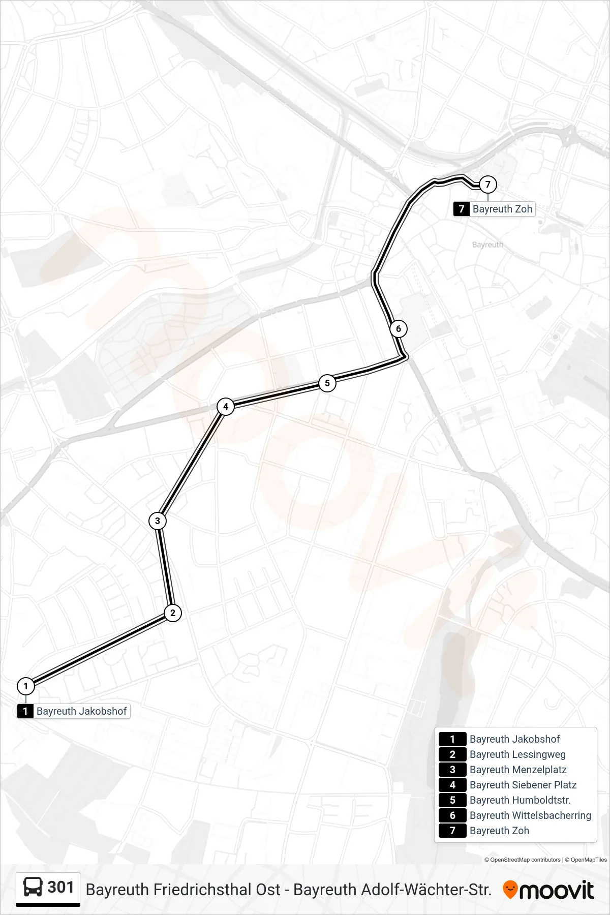 301 bus Line (Z O H - W W G - M W G - Berufsschule) route and stops on a map