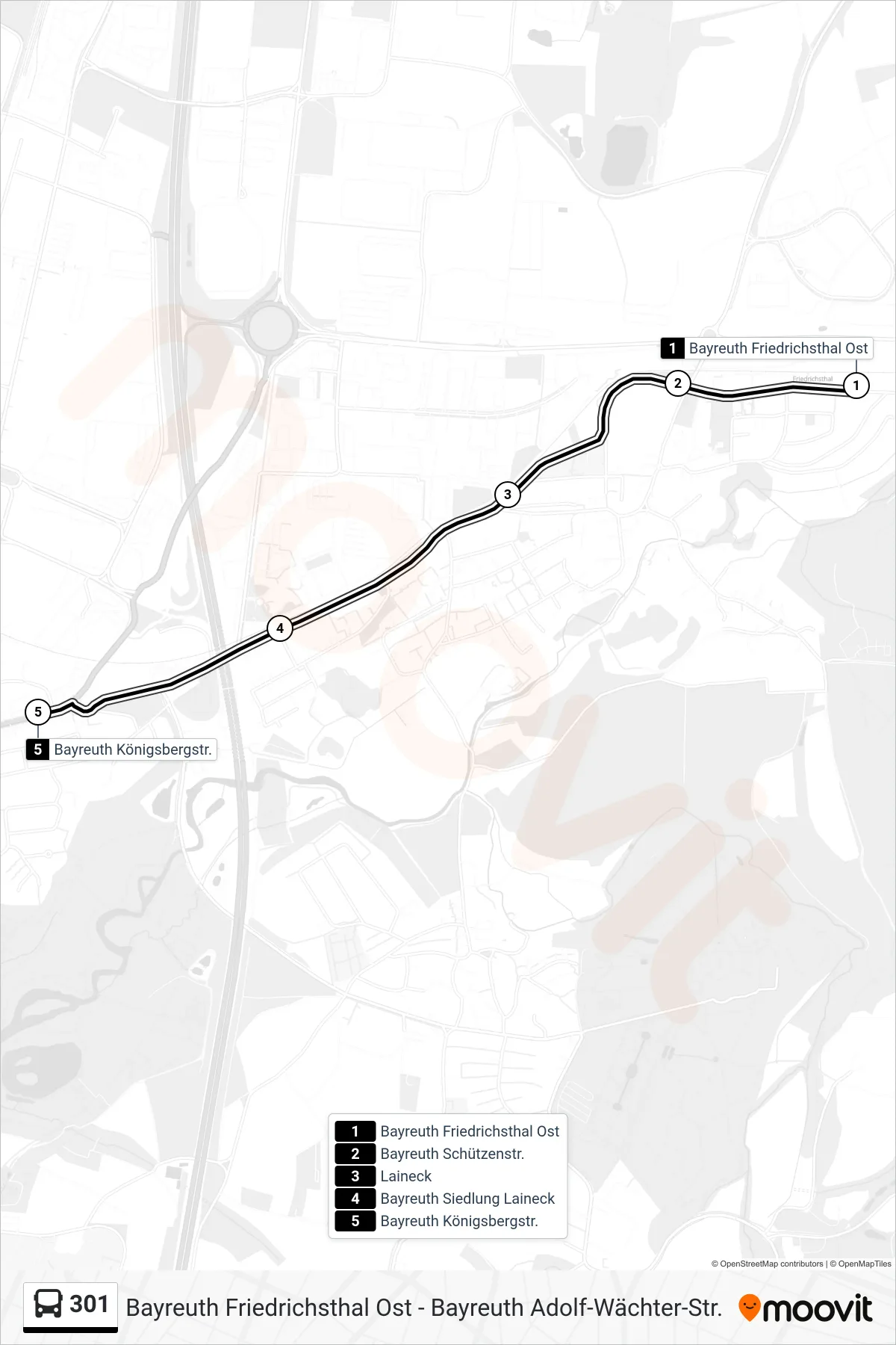 301 bus Line (Hbf. - Zoh - Gmg) route and stops on a map