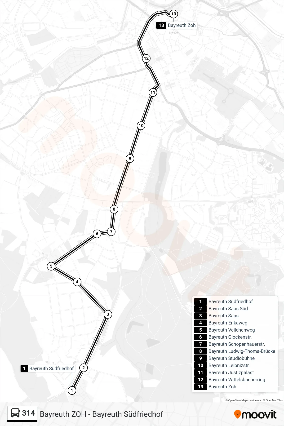 Linie 314 (Bus) Richtung Z O H - W W G -\Nm W G - Berufsschule: Route und Haltestellen auf der Karte