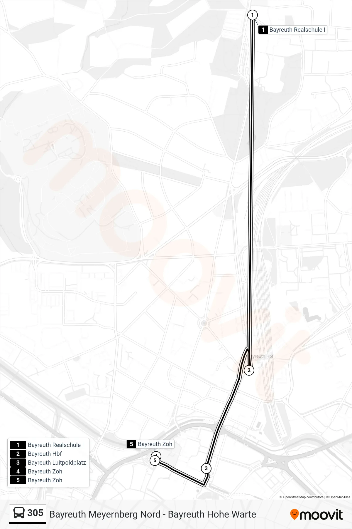 305 bus Line (Bayreuth Zoh) route and stops on a map