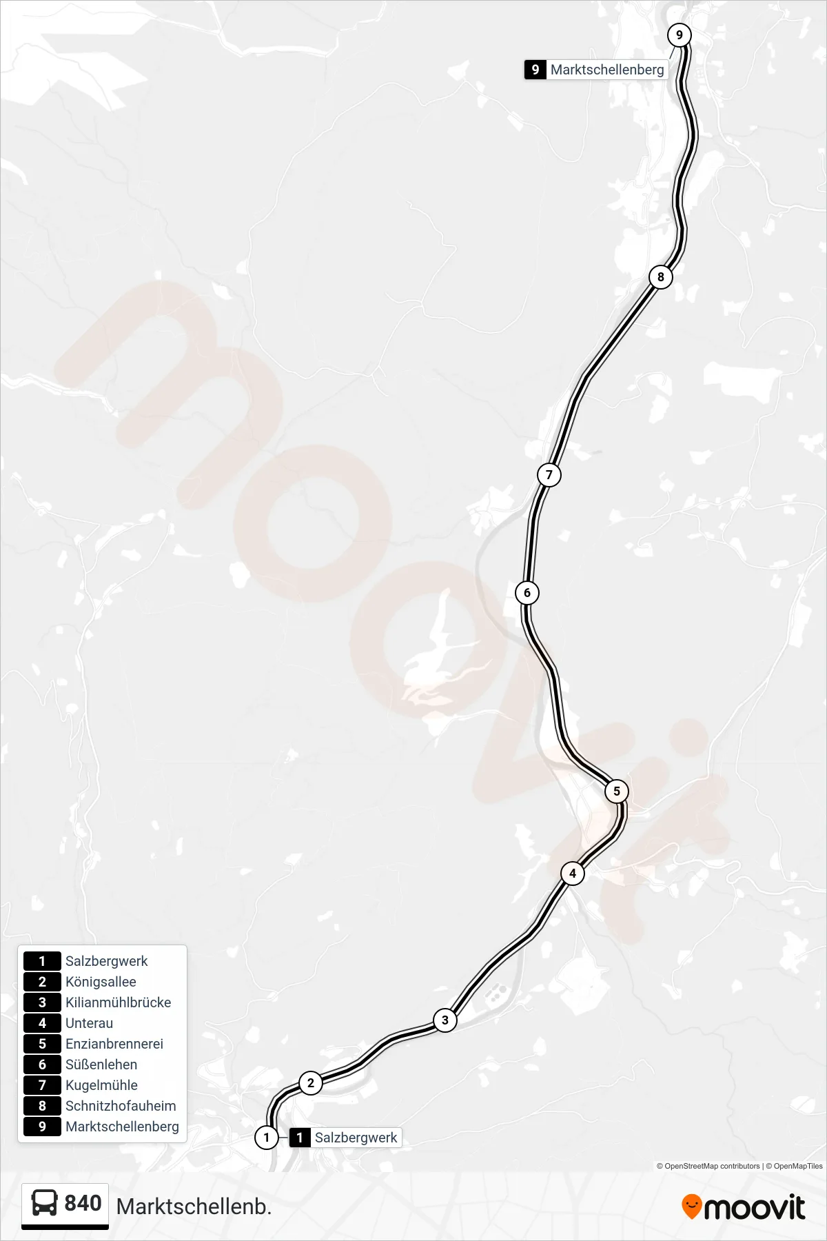 840 bus Line (Marktschellenb.) route and stops on a map