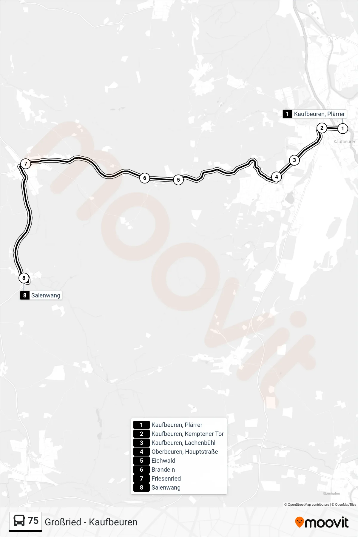 Linie 75 (Bus) Richtung Aitrang Salenwang: Route und Haltestellen auf der Karte