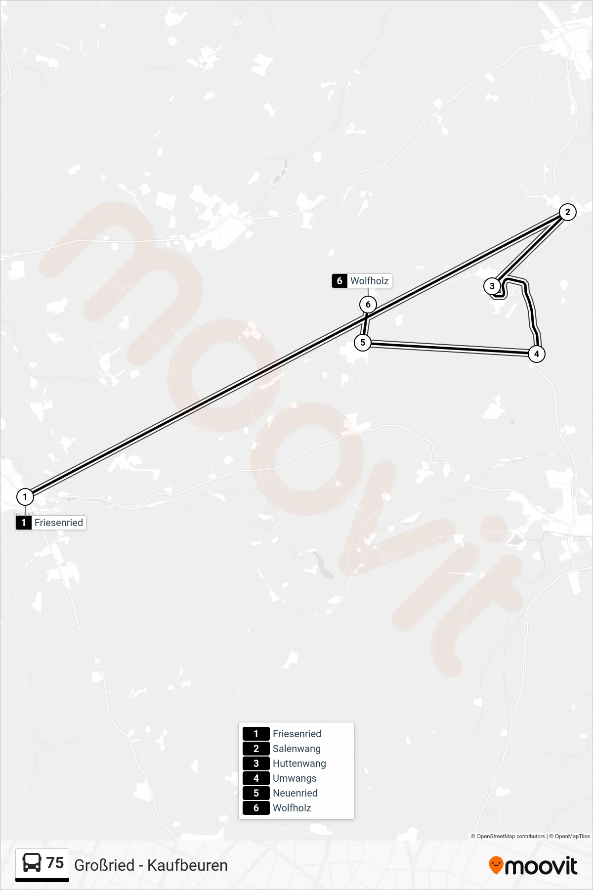 75 bus Line (Wolfholz) route and stops on a map
