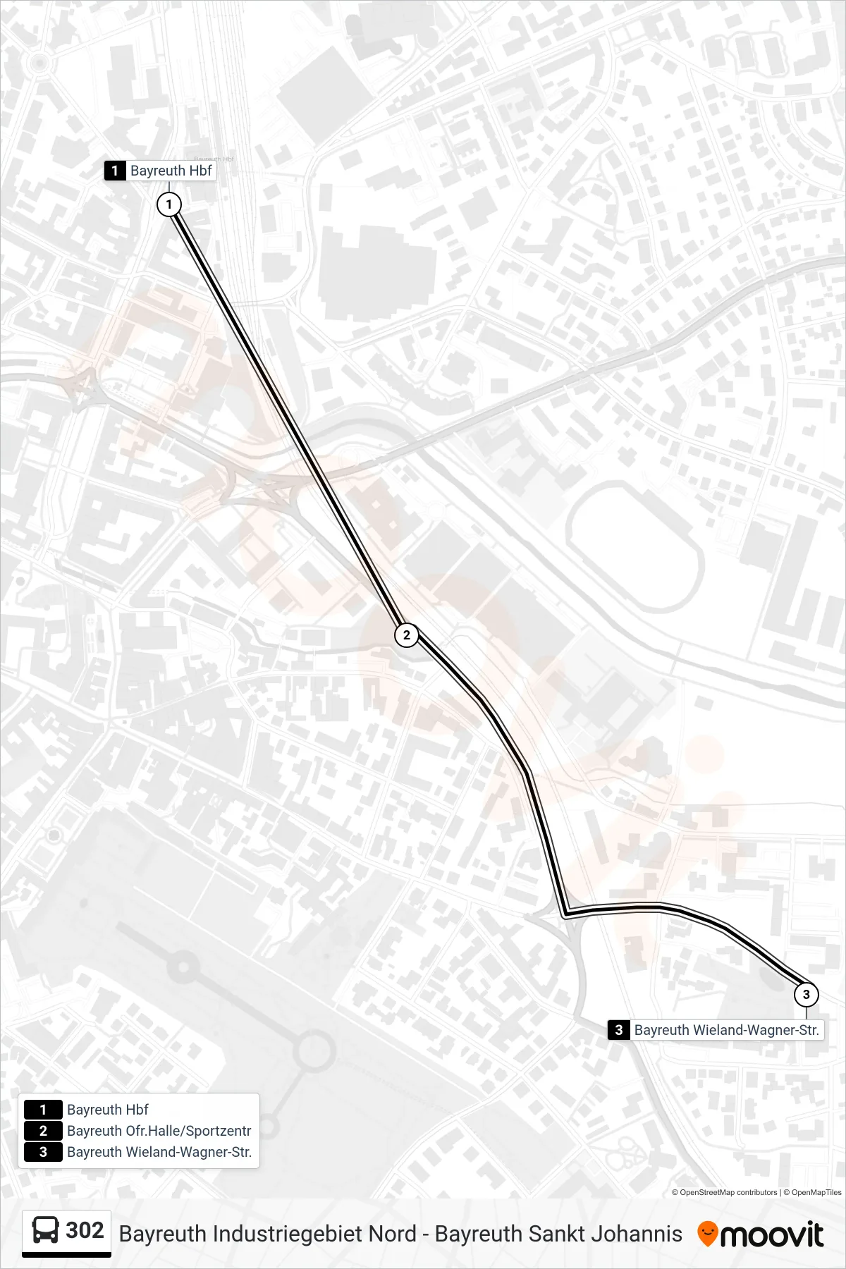 302 bus Line (Direktbus\Nw W G - M W G) route and stops on a map