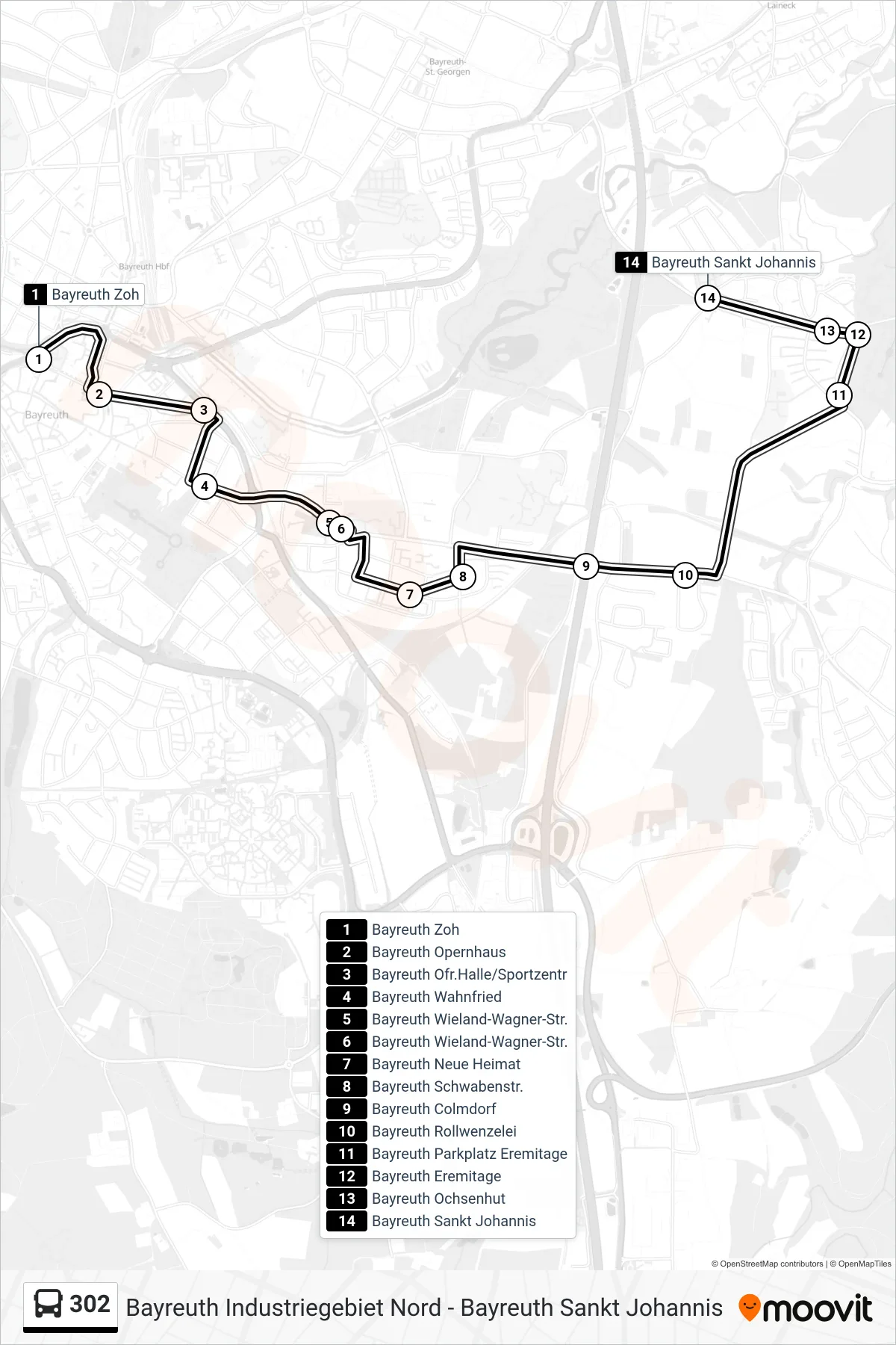302 bus Line (St. Johannis (Eremitage)) route and stops on a map