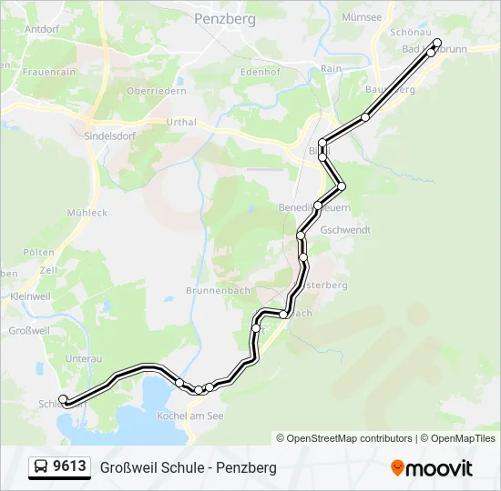 Автобус 9613: карта маршрута