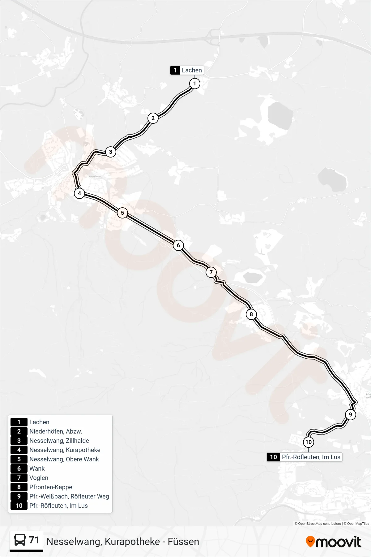 71 bus Line (Pfrontensteinach) route and stops on a map