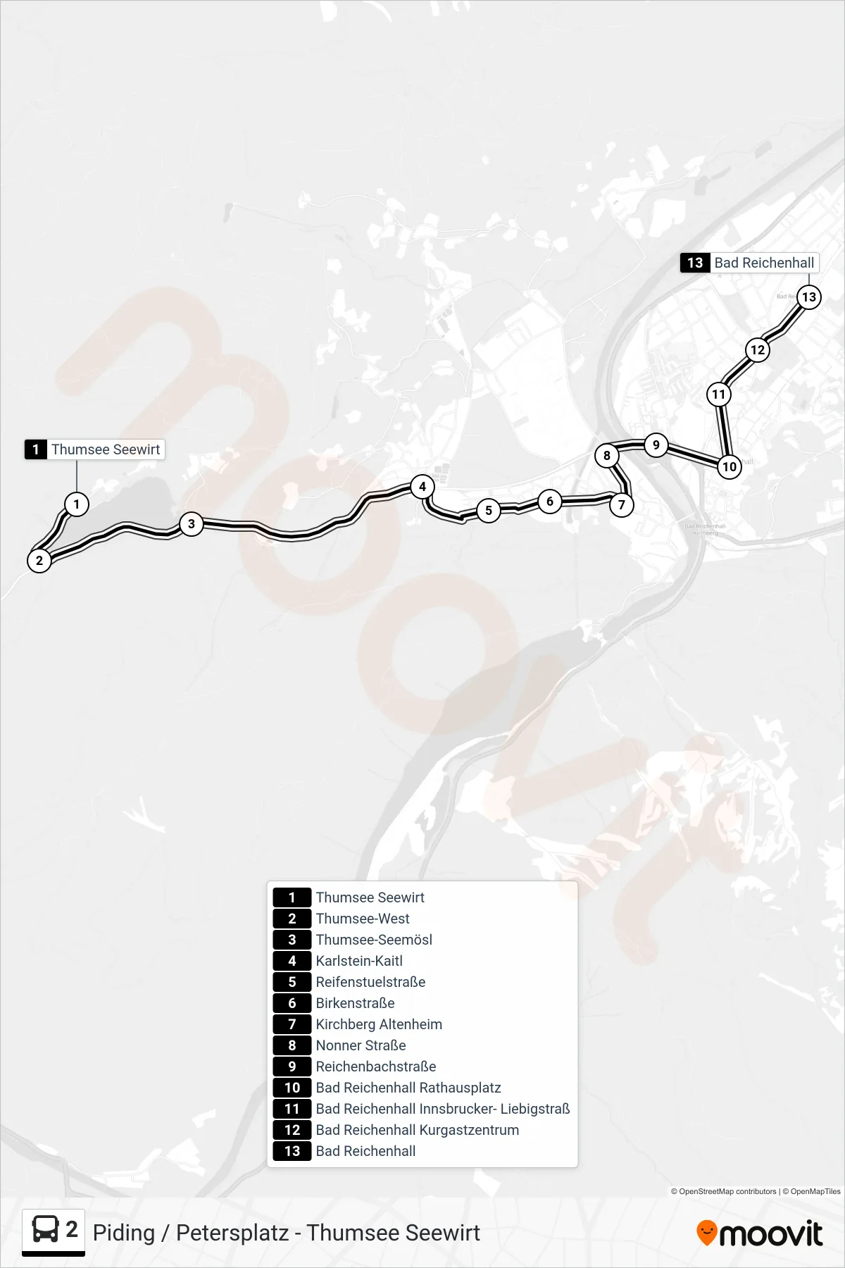 Linie 2 (Bus) Richtung Bad Reichenhall: Route und Haltestellen auf der Karte