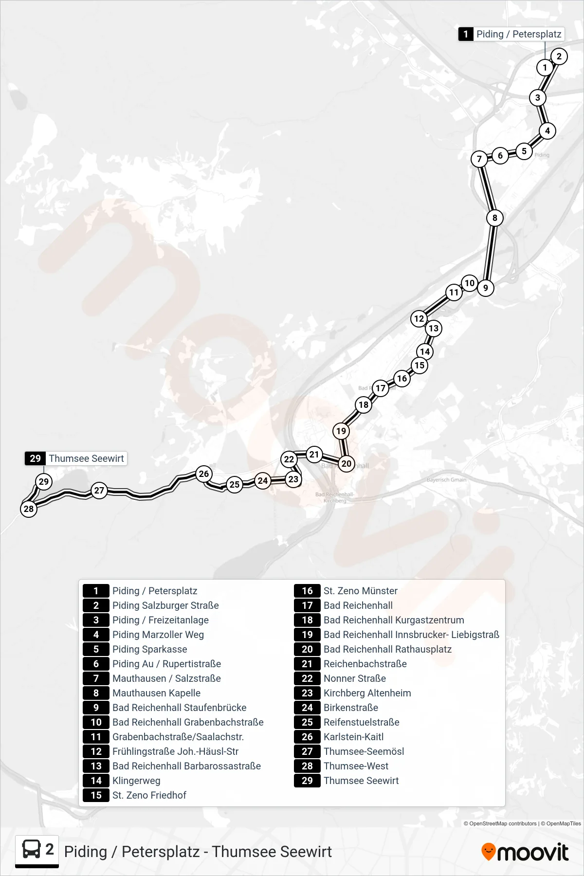 Linie 2 (Bus) Richtung Thumsee: Route und Haltestellen auf der Karte