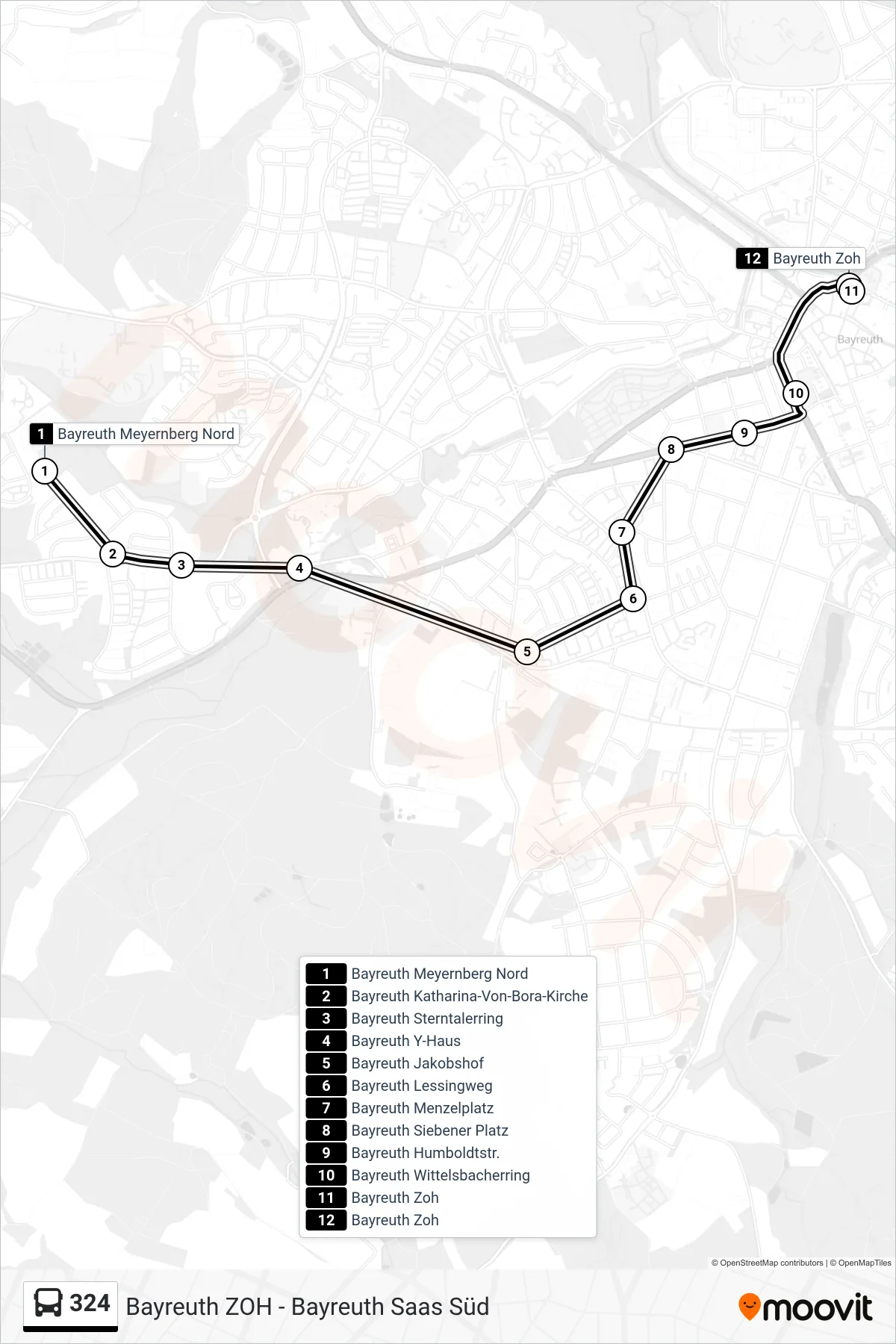 Linie 324 (Bus) Richtung Z O H: Route und Haltestellen auf der Karte