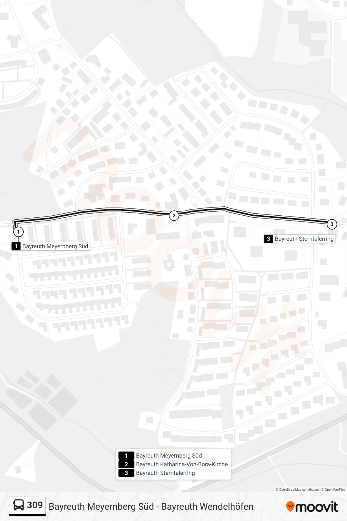 309 bus Line (Z O H - W W G -\Nm W G - Berufsschule) route and stops on a map